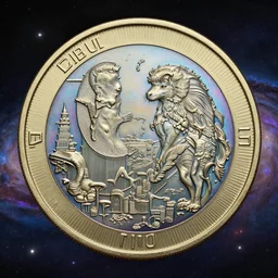 a massive coin in the universe, sense of awe, breathtaking, highly detailed, 4 k, iridescent, beautiful design, art by greg rutkowski, peter mohrbacher, james gurney, syd mead,