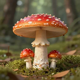 Big house mushroom fly agaric in the forest, trending on artstation, 30mm, by Noah Bradley
