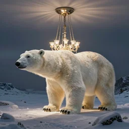 chandelier in the style of a polar bear, photo
