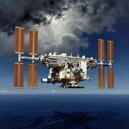 the fall of mir international space station in the ocean, painting by caspar david friedrich