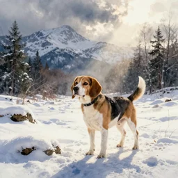 beagle watercolor winter