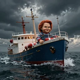sinking ship with screaming chucky on life raft