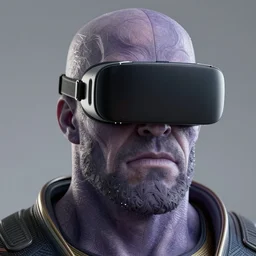 thanos wearing vr goggles, highly detailed, intricate, accurate face, trending artstation, pixiv, digital art