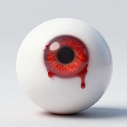 3 d white smooth sphere with a bleeding red eyeball and blood tears observing a desoalte landscape, by hieronymus bosch, landscape painting