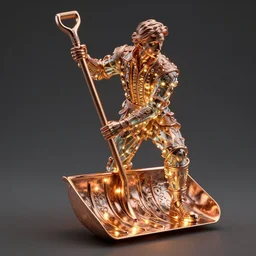 snow shovel by sculptor robin wight warm glow, metallic colors, glass, oxidized copper led light, highly detailed and intricate, hdr, hyper detailed, ornate, elegant, luxury, focus, artstation, wlop, micro details, 3 d sculpture, structure, ray