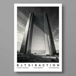 futuristic distraction poster by Steve Thomas and Mike beeple Winklemann, screen print
