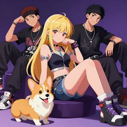 beautiful anime illustration of hiphop solarpunk princess chilling with corgi, by dao le trong, daniela uhlig, craig mullins, craig davison. trending on artstation, 8 k, masterpiece, graffiti paint, fine detail, full of color, intricate detail, golden ratio illustration, face enhance
