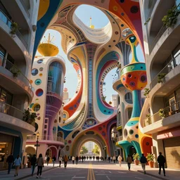 very complex sophisticated architecture, full of geometry, parametric, generative, engineering, flow, people, colorful, street view, octane render, vray, artstation, unreal engine.