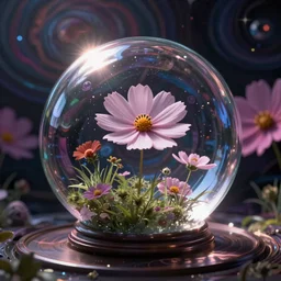 cosmos in a glass sphere in a psychedelic background