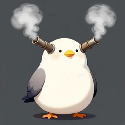 fat bird with two pipes coming out of its head steam coming out of each pipe, by ken sugimori, digital painting