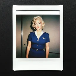 a polaroid photo of marilyn monroe as a flight attendent in 1978