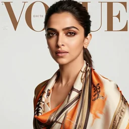 Beautiful Portrait of Deepika Padukone wearing a scarf top by Hermes and a Versace, Vogue editorial shot by Mert and Marcus, vibrant color scheme, highly detailed, in the style of romanticism, cinematic, artstation, Greg rutkowski