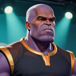 closeup of kanye west as thanos by greg hildebrandt, by peter kemp, stage lights, teal orange, trending on behance