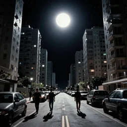 cyberpunk street photo, citizens and vehicles in a high rise apartment neighborhood on the Moon, long shadows, pitch black sky with stunning bright stars, bright sun, high contrast, black sky full of stars, blinding bright sun, sci-fi, cyberpunk outfits, photorealistic, grainy, 35mm, intricate,