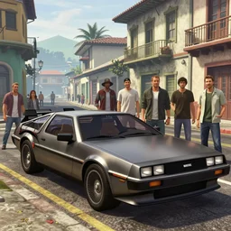 highly detailed black delorean modificated by hoonigan in gta v, street in ecuador, happy ambience, stephen bliss, unreal engine, fantasy art by greg rutkowski, loish, rhads, ferdinand knab, makoto shinkai and lois van baarle, ilya kuvshinov, rossdraws, tom bagshaw,