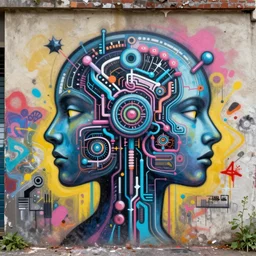 minds neuromorphic merging with machine to create this divine dream in the style of meres one graffiti