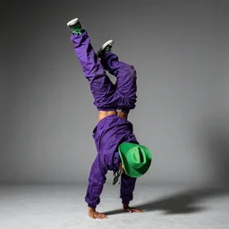 breakdancing snake oil salesman, purple green cowboy b-boy, wildystyle