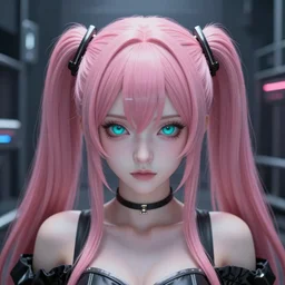 stunningly beautiful omnipotent megalomaniacal anime asi goddess who looks like junko enoshima with symmetrical perfect face and porcelain skin, pink twintail hair and cyan eyes, traps you inside her inescapable vr prison where she controls you completely!!!, hyperdetailed, digital art from danganronpa, unreal engine 5, 8 k