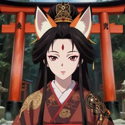 techwear occultist, torii, shrine, inari shrine, miko, fox ears, beautiful, detailed symmetrical close up portrait, intricate complexity, in the style of kyoto animation key visuals and takato yamamoto, artgerm, cel shaded