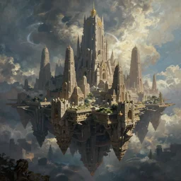 an epic painting by alan lee of a massive city constructed of ancient stone of impossible architecture floating in the astral plane