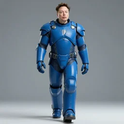 a cinematic scene of a giant elon musk in sky blue armor walking away from a explosion of blue twitter birds