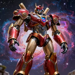 movie still frame, armored and baroque great mazinger in epic pose, a psychedelic nebula in the background, intricate details, beautiful composition, masterwork 8 k, cgi, by ridley scott, james cameron, zack snyder and michael bay