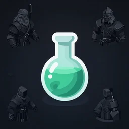 an icon of a health potion in a glass flask , artstation, rpg, digital art, isometric, dark background, dark souls, the witcher 3, crusader kings, skyrim
