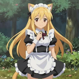 asuna from sword art online in a maid outfit, cat ears, anime key visual, by studio ghibli