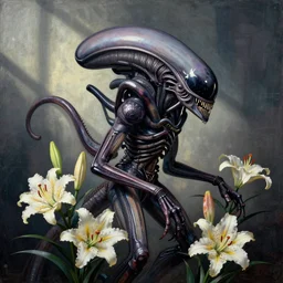 xenomorph, lilies by piet mondrian
