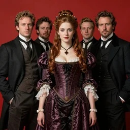 Rien Poortvliet and Jean-Baptiste Monge and Solomon Joseph Solomon and Richard Schmid and Jeremy Lipking victorian genre painting portrait painting of a young beautiful woman marverl DC comic book character fantasy costume, red background