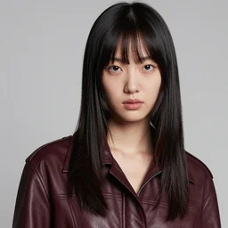 ektachrome, youthful asian demure, exquisite features, feminine cut, frontiers in flight leather, greg rutkowski, emily soto