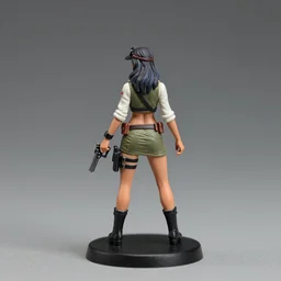 Product Introduction Photos, 4K, Full body, 80mm resin detailed miniature of a spy woman with pistol. view from behind