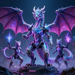 neon cybernetic dragons casting spells, futuristic, realistic