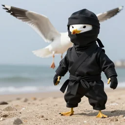 photo of a seagull in a ninja suit