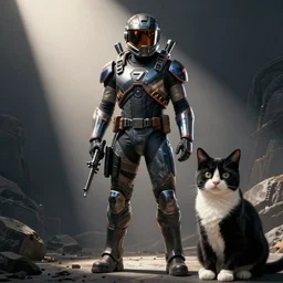 mass effect, commander shepard, n7 helmet, tuxedo cat, concept art