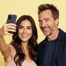 A still of Jerma taking a selfie with Bryan Cranston in Albuquerque, New Mexico with a yellow filter, real life, hyperrealistic, ultra realistic, realistic, highly detailed, epic, HD quality, 8k resolution, body and headshot, Trending on Artstation, very realistic