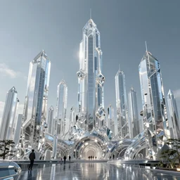Vision of a future city made of Crystal structures by Jordan Grimmer. Geoffroy Thoorens.