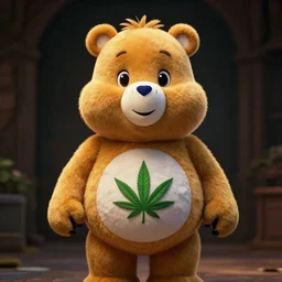 hyperrealistic dslr film still of a care bear with marijuana emblem on belly, stunning 8 k octane comprehensive 3 d render, inspired by istvan sandorfi & greg rutkowski & unreal engine, perfect symmetry, dim volumetric cinematic lighting, extremely hyper - detailed, extremely lifelike attributes & texture, intricate, masterpiece, artstation, stunning