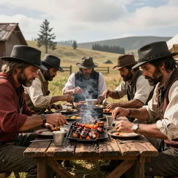 People eating barbecue in Red Dead Redemption 2