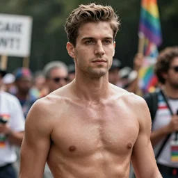 ben shapiro participating in a gay parade, full body, high definition, detailed face, detailed body, detailed photo, photo realistic