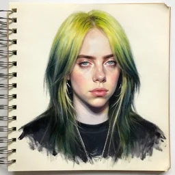 painting of billie eilish. ledger art style.