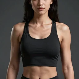 a black haired woman in a black tank top, muscular upper body, abs, D&D, fantasy, intricate, elegant, highly detailed, digital painting, artstation, concept art, smooth, sharp focus, illustration, art by artgerm and greg rutkowski and alphonse mucha