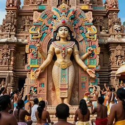symmetry!! a beautiful mayan goddess worshipped by a crowd of people, temple, holy, vivid, very detailed, perfect lighting, perfect composition, 4 k, artgerm, derek zabrocki, greg rutkowski