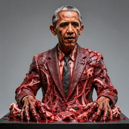 disgusting terrifying sculpture of obama carved from bloody meat