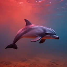 a dolphin swimming on mars, colorful, red lighting, mist, foggy, digital art,
