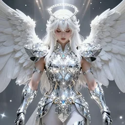 white muscular angel with beautiful face, wearing diamond armor, shining light, jewelry, god rays by Karol Bak, Ayami Kojima, Amano