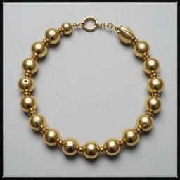 a studio photoshoot of a Gold Beaded Chain with 12 beads, designed by Tom Sachs, realistic, color film photography by Tyler Mitchell, 35 mm, graflex