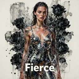 fierce wet fashion model, splash, sweat skin, liquid metal, effervescent, black roses, poster art, high detail, intricate oil painting and watercolor, deep mood, hyperrealism, 3 d, by tooth wu and wlop and beeple and greg rutkowski, full body