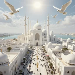 wide shot of heaven, holy, people, oman, gothic, bulldings, streets, lakes, white, perfect 4 k, smokey, ole thomas style, giovanni paolo panini style epic, volumetric, symmetrical, extremely detailed, environment, photorealistic. realistic, hyper realistic, 8 k octanerender, insanely detailed, style of charlie bowater, kelly mckernan, unreal engine render, flying angels, concept art