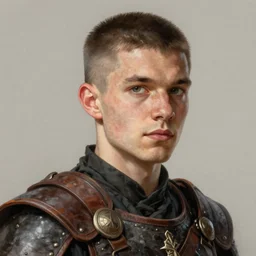 lanky young half - orc warrior wearing leather cuirass, buzzcut, portrait, highly detailed, headshot, digital painting, trending on artstation, sharp focus, illustration, art by greg rutkowski and magali villeneuve